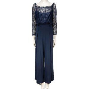 Beautiful Slit Flowy Navy Blue Lace Bardo Top‎ Jumpsuit L